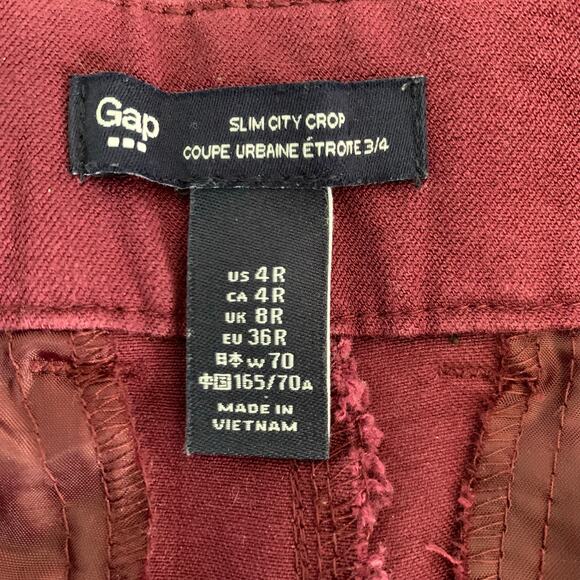 GAP Slim City Crop Burgundy Pants Size 4R - Picture 7 of 8
